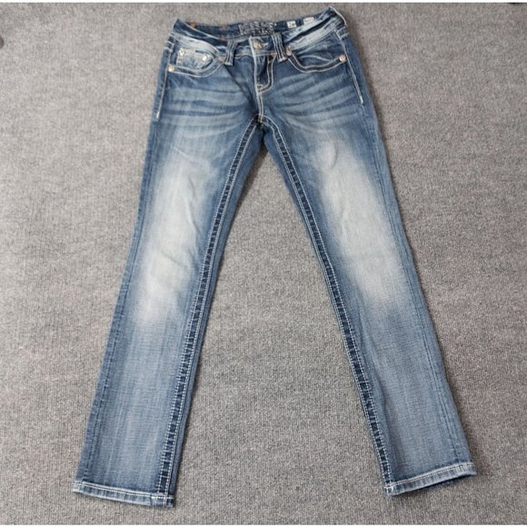 Miss Me Denim - Miss Me Jeans Womens Size 26 Straight Light Wash Bling 5 Pocket Low Rise 0346